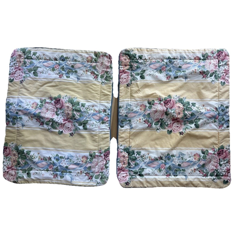 2 VTG CROSCILL Home PRINCESS Standard Pillow Sham Shabby Floral Stripe Cottage